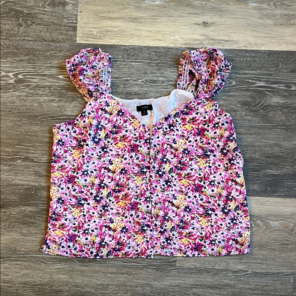 J. Crew Floral Chiffon Cap-Sleeve Top